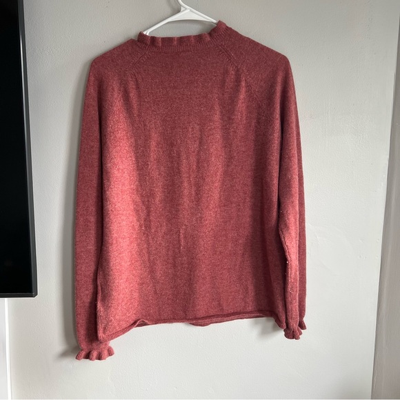 Garnet Hill Cashmere Ruffle Crewneck Sweater M Red - Picture 5 of 5